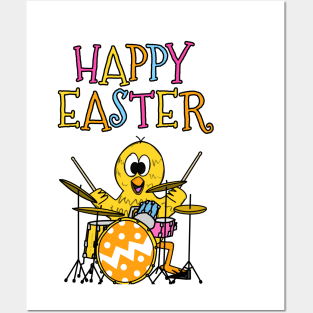 Drummer Easter Chick Playing Drums Posters and Art